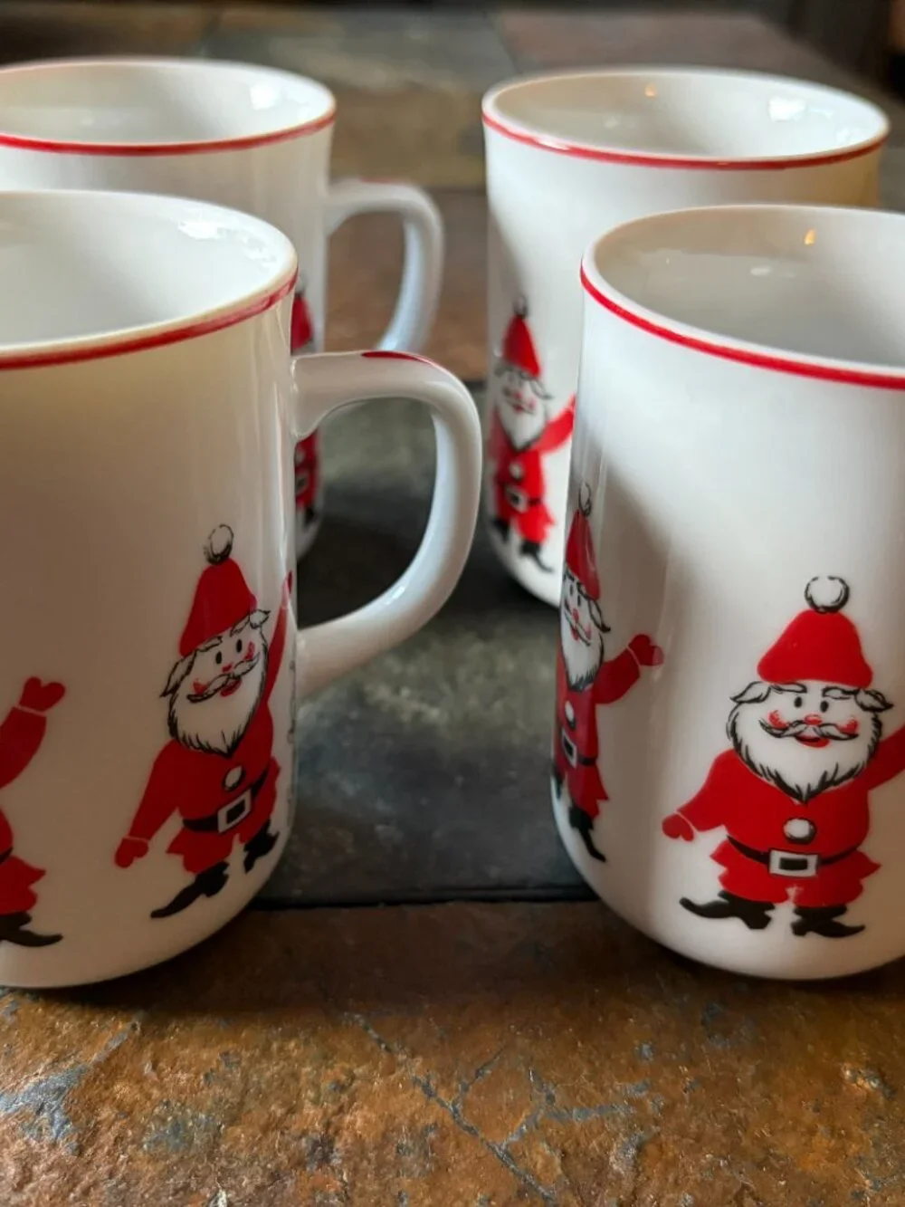 Vintage Georges Briard waving Santa mugs set of four circa 1971